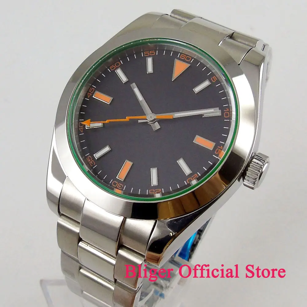 

40mm Sterile Time Watch Black Dial Luminous Sapphire Glass Polished Bezel MIYOTA 8215 Automatic Movement Men's Watch
