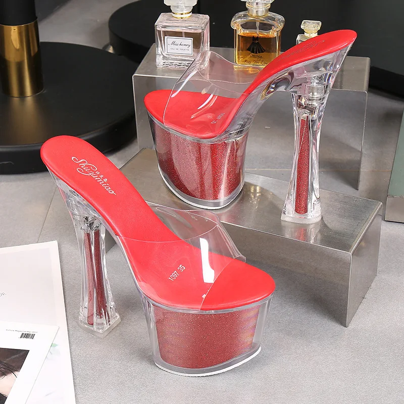 Босоножки женские на очень высоком каблуке 17 см сандалии платформе прозрачные