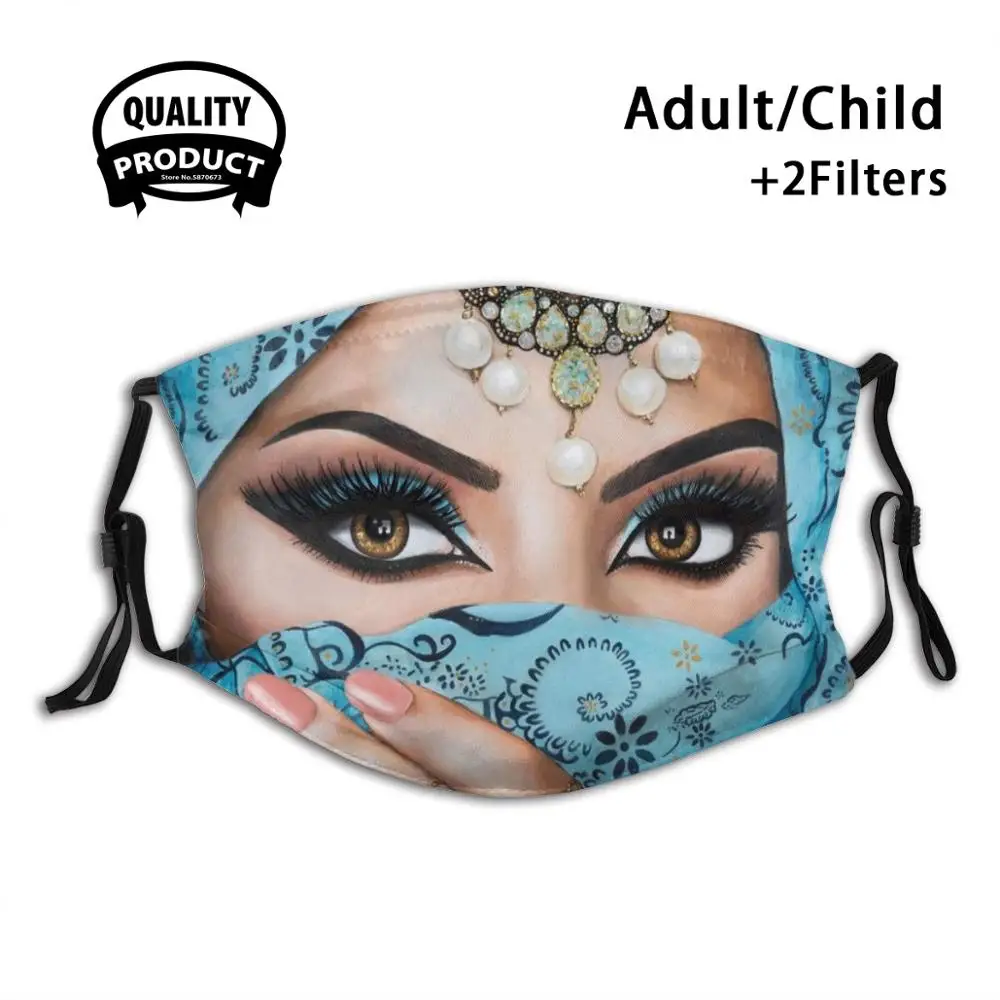 Маска для рта многоразовая мужчин и женщин фильтр детей бирюзовый хиджаб в