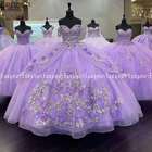 Бальное платье лавандового цвета, платья для Quinceanera, 3D цветы, принцесса, Тюлевое Пышное Платье, элегантное милое платье с V-образным вырезом 16, платье для отладки 15 лет
