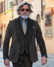 Conjuntos de trajes de moda para hombre, chaqueta con muesca de pana marrón, pantalones, chaleco Formal, Blazer de boda, 3 piezas, 2022 (4)