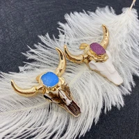 1pcs acrylic pendant white bull head shape diy necklace charms jewelry making supplies accessories golden horns inlaid crystal