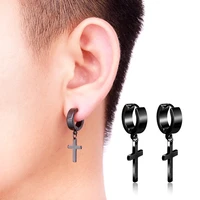 1 piece cross ear clip earrings for menwomen punk black cross pendant drop dangle earrings jewelry gifts