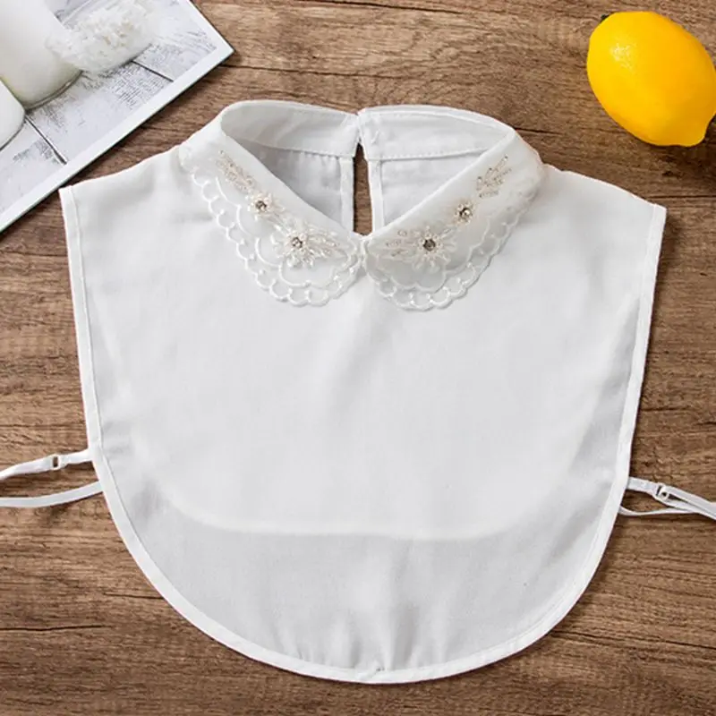 

Women Ladies Embroidery Imitation Pearl Beaded Lapel False Fake Collar Layered Lace Jewelry Detachable Half-Shirt Blouse 2XPC