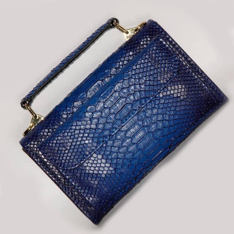 Large Blue Дизайнерские сумки на плечо из натуральной кожи питона и змеиной кожи, сумка через плечо на цепочке, новая модная трендовая сумка - Цвет: Large Blue