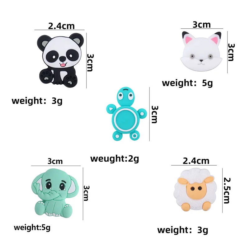 Coskiss-Mini cuentas de elefante para mordedores de silicona, cadena de chupete de dentici&oacute;n para beb&eacute;, juguete de dibujos animados, cuentas de joyer&iacute;a sin BPA, 5 uds.-5