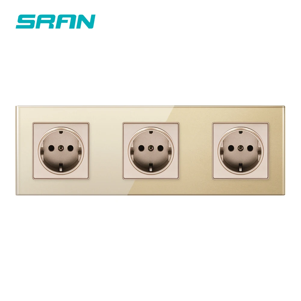 SRAN стены кристалл стеклянная панель 3 рамки разъем питания ЕС розетка 16A