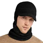 Зимняя вязаная шапка с шарфом для шеи шапочки облегающие шапки Теплые облегающие шапки для мужчин женщин мужской шерстяной шарф шапки Балаклава маска шапки шляпа