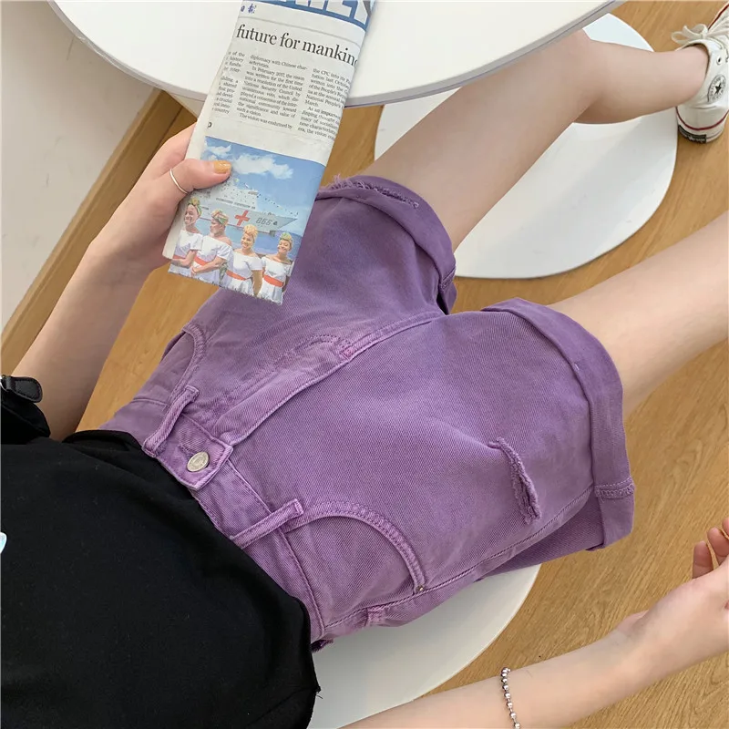 

Denim Shorts Women Summer Denim Solid XL High Waist Crimping Casual Womens Street Wear Ulzzang Buttons Washed Chic Simple
