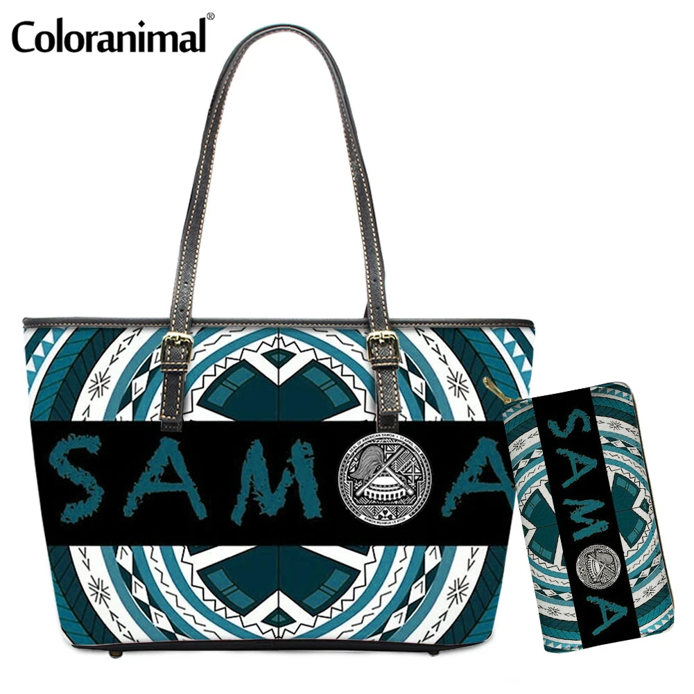 

Coloranimal Luxury Brand 2Pcs/Set PU Shoulder Bag&Wallet American Samoa Pattern Women Tote Handbag Large Capacity Crossbody Bag