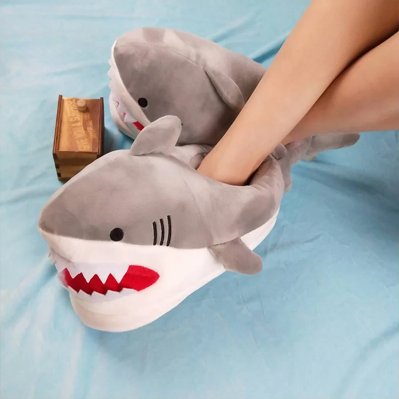 Couples designer anime shark furry slides unisex big size 35-43 indoor funny slippers winter home men women shoes