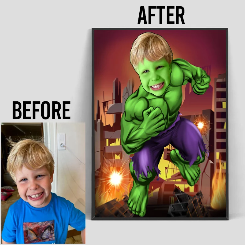 Индивидуальная печать на заказ картина 4-5 человек семейный супергерой Marvel