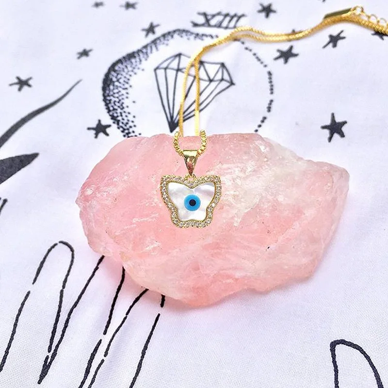 Unique Butterfly Crystal Necklace for Women Turkish Evil Eye Pendant Choker Statement Collares Beach Jewelry Gift | Украшения и