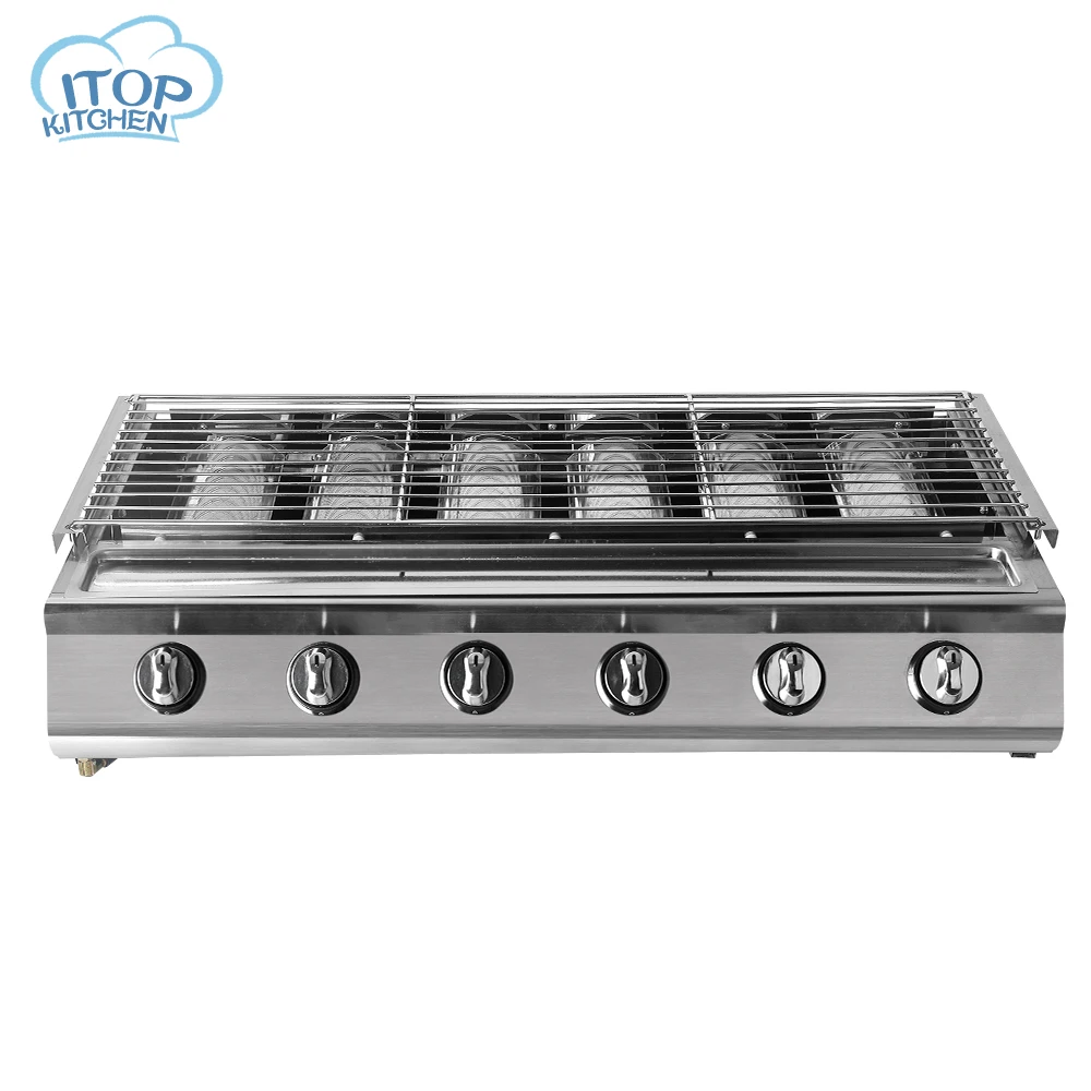 

GZZT Heavy Duty Stainlessburners Steel 6 Burners LPG Gas Grills BBQ Roast Griddle Kitchen Tools For Outdoor Machine