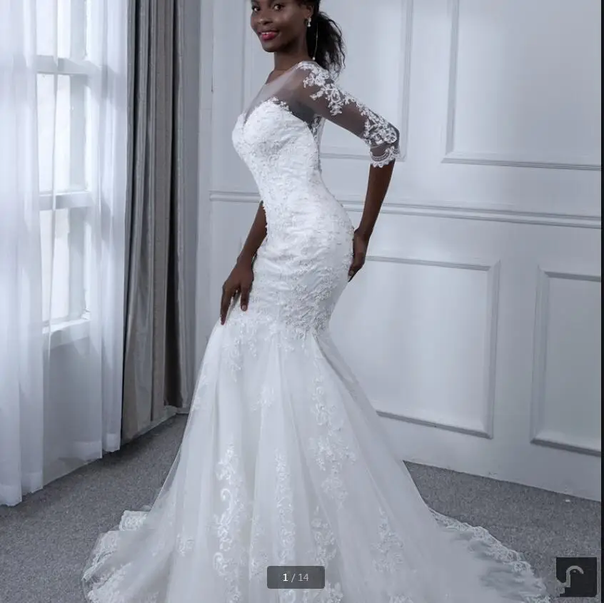 

Винтажные свадебные платья в южноафриканском стиле с юбкой-годе, кружевные свадебные платья с коротким рукавом и аппликацией из бисера, жен...