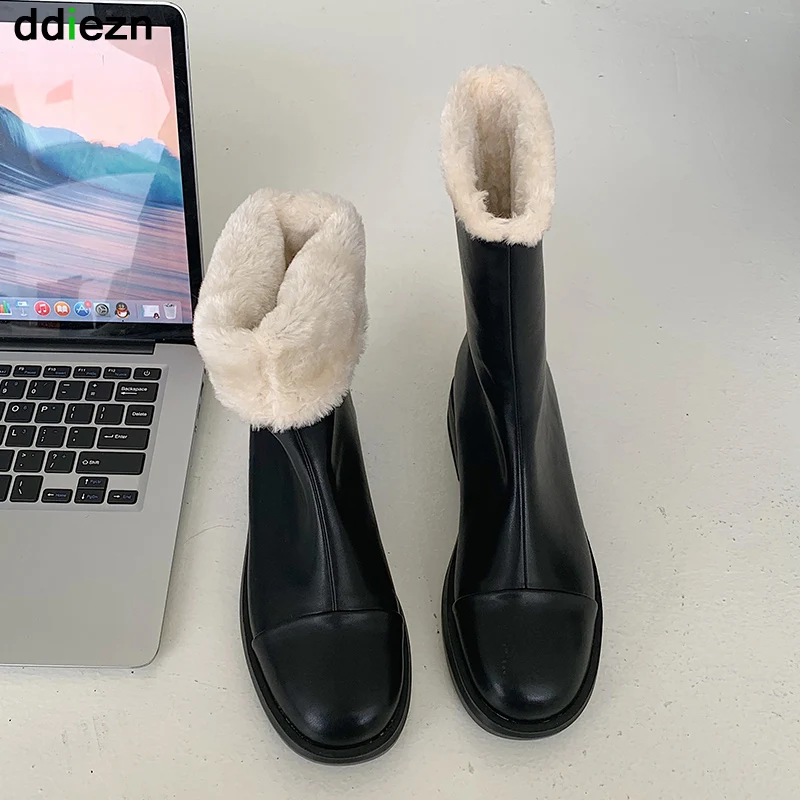 

Ботинки женские, на резиновой платформе, короткие, теплые, зимние, 2021