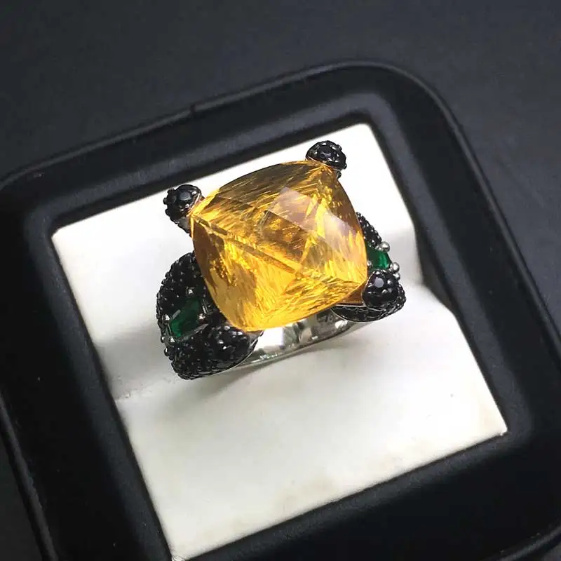 Кольцо из натурального цитрина CSJ Ювелирное Украшение серебра с натуральным