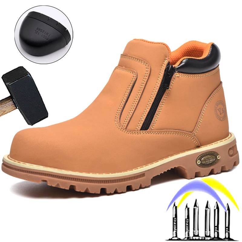 

Leather Work Boots Men Indestructible Shoes For Martin Boots Puncture-Proof Safety Shoes Boots Winter Shoes Industrial Boots