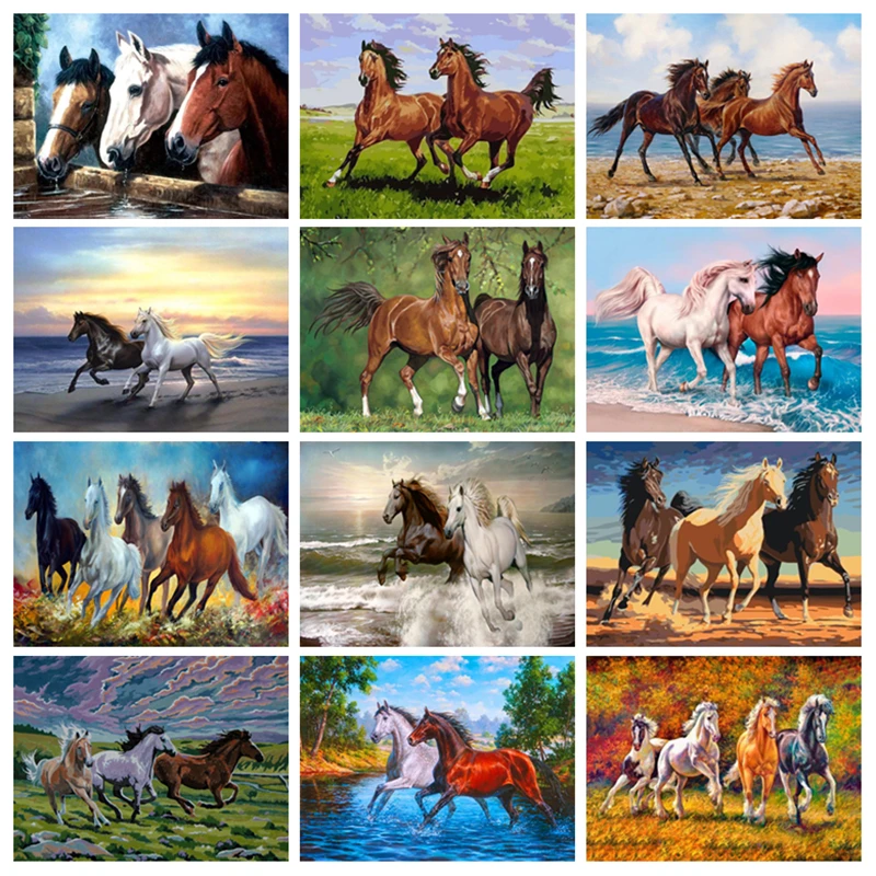 

Diamond Painting Horse Full Round Diamond Embroidery Animals Picture 5D DIY Mosaic Rhinestone Home Decoration