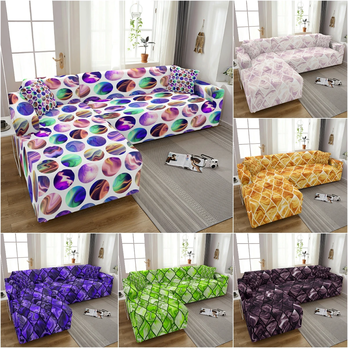 Geometric Sofa Cover For Living Room Sectional Sofa Slipcovers Elastic Corner Sofa Case Polyester Couch Cover Armchair Covers