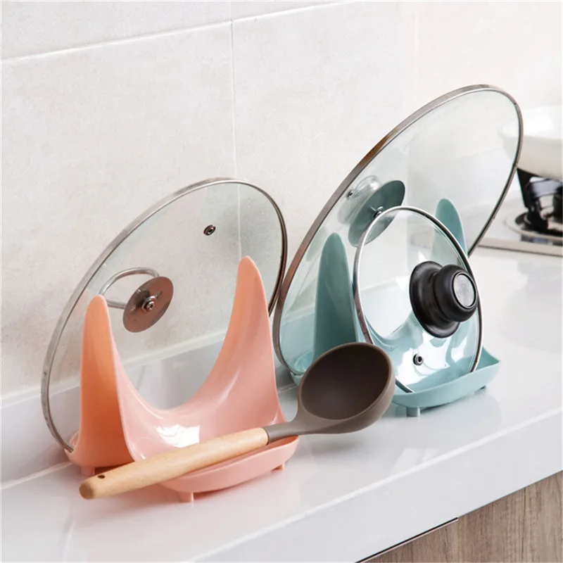 

Household Spoon Pot Lid Holder Stand Useful Kitchen Plastic Pan Pot Lid Cover Stand Holder Shelf Rack Kitchen Tools