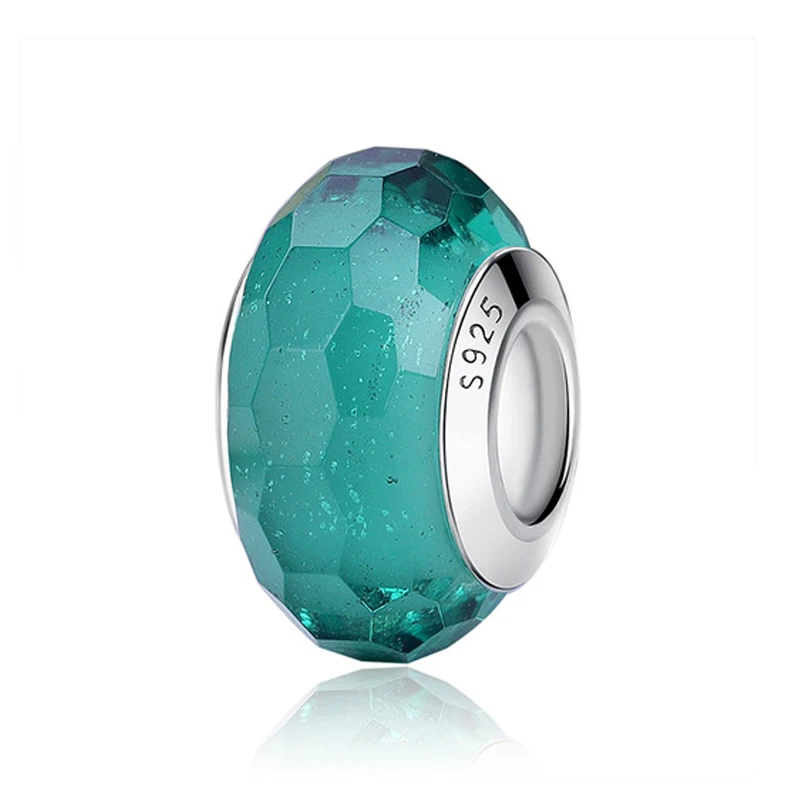 Facted Turquoise 925 пробы, серебряные стеклянные бусины, шармы, подходят для браслетов Pandora, Радужное граненое муранское стекло, шарм, сделай сам, изготовление ювелирных изделий - Цвет: Facted Turquoise
