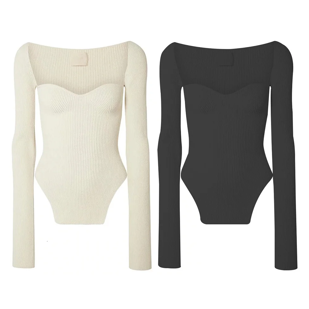 

ICCLEK 2021 New Spring Sqaure Collar Full Sleeves Elastic High Waist Sexy Knitting Pullover Fashion Women Clothes Sexy Slim