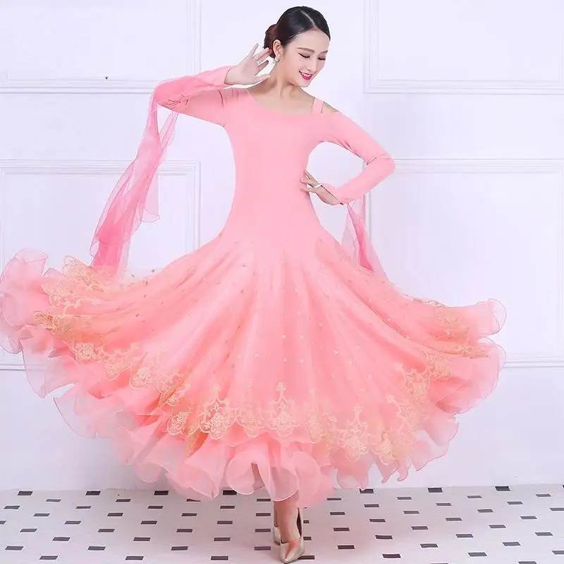 

New Women Ballroom Dance Competition Standard Dress Dance Costumes Swing Dancing Long Waltz Dress Tango Clothing