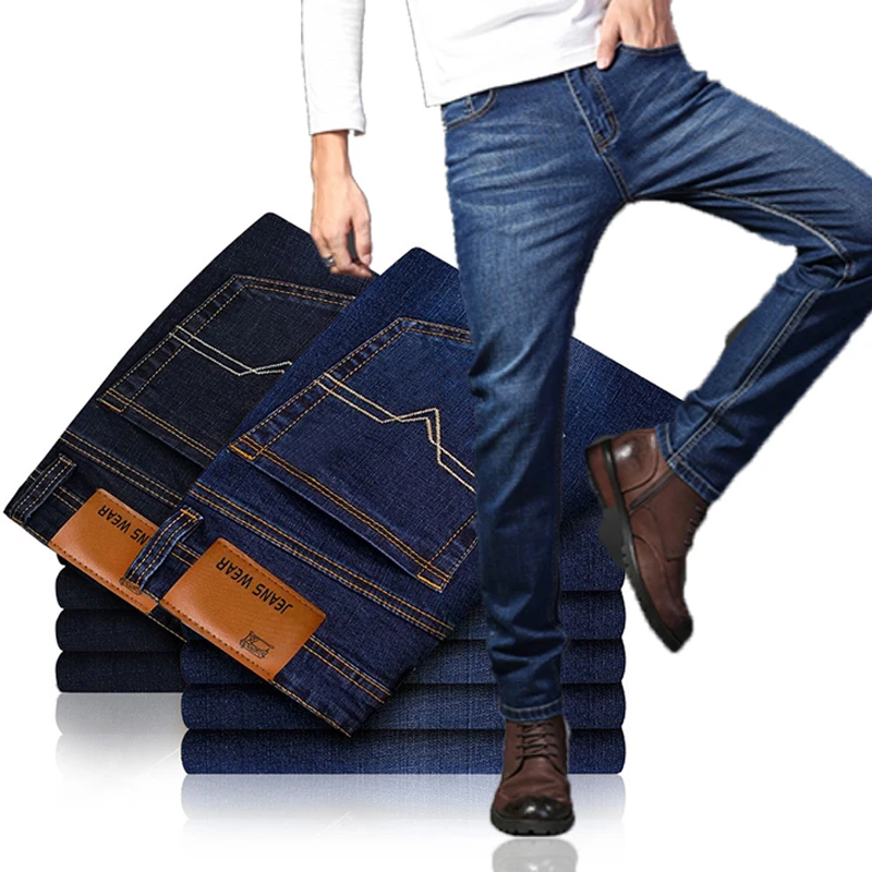 

2021 осень-зима одежды, теплые ппартияные джинсы мужские стройные прямые мужские брюки стрейч размера плюс повседневные молодые мужские длин...