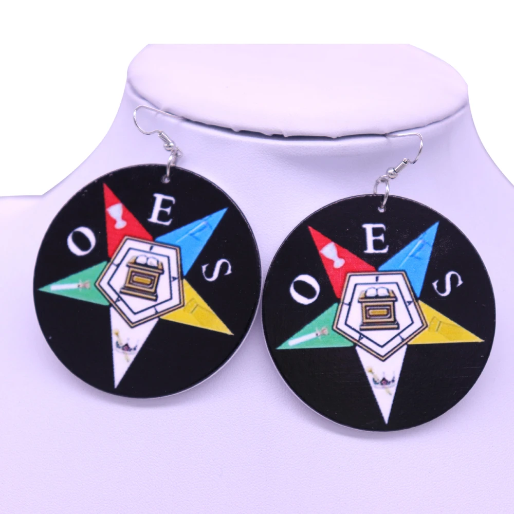 Greek Letters Sorority Fraternities Order Of Easter Star OES Painted Natural Wood Earrings Masonic Souvenir Jewelry | Украшения и