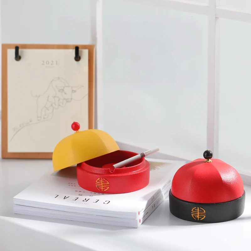 

Chinese hat retro ashtray with lid anti-ash ceramic fashion creative personality trend holiday gift household ashtray