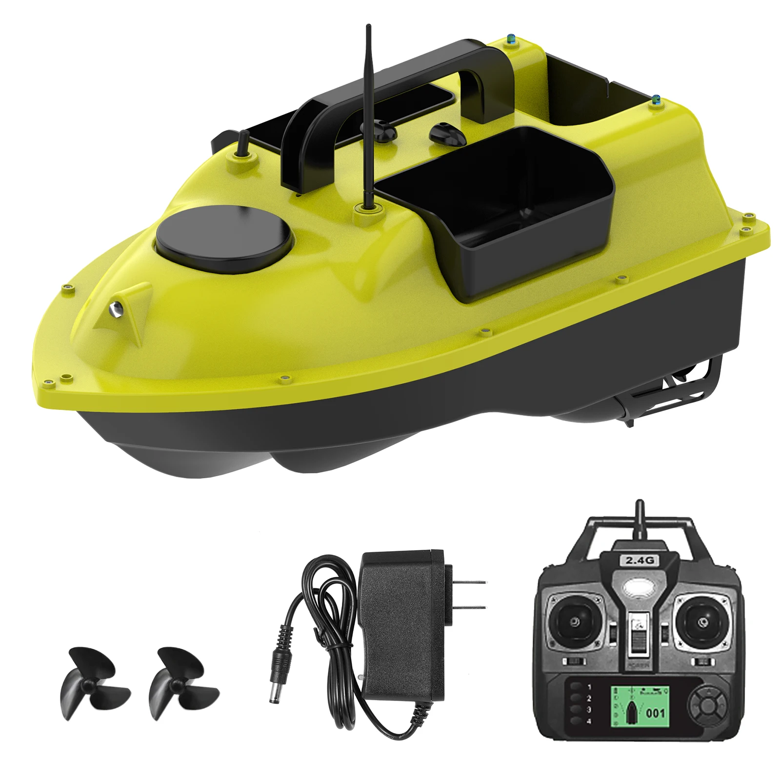 

Wireless Control GPS Fishing Bait Boat with 3 Bait Containers 4.4lb Bearing Capacity Automatic Bait Boat 400-500M Remote Range