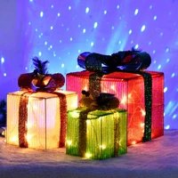 3pcs christmas lighting gift boxes with bows indoor decorations gift box home xmas gifts cristmas ornaments new year 2022