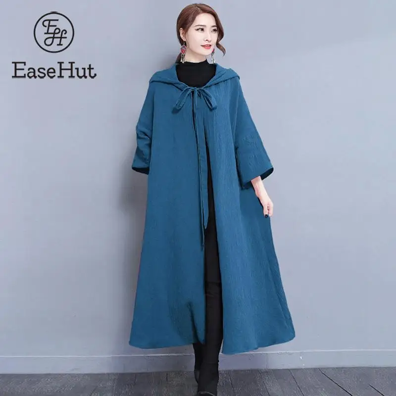 EaseHut черные длинные накидки для женщин 2020 Новинка с капюшоном открытые передние