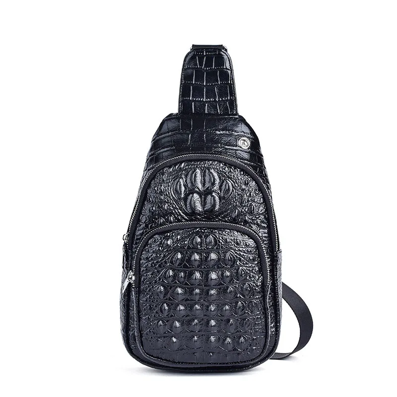 

2021 New men's leather Chest Bag Famous brand crocodile pattern embossed one-shoulder diagonal bag high-quality retro men's bag