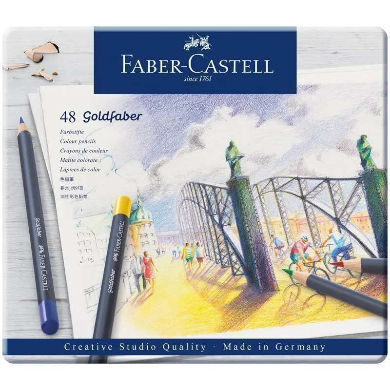 Карандаши цветные Faber-Castell &quotGoldfaber" 48 цветов круглые метал. коробка | Канцтовары