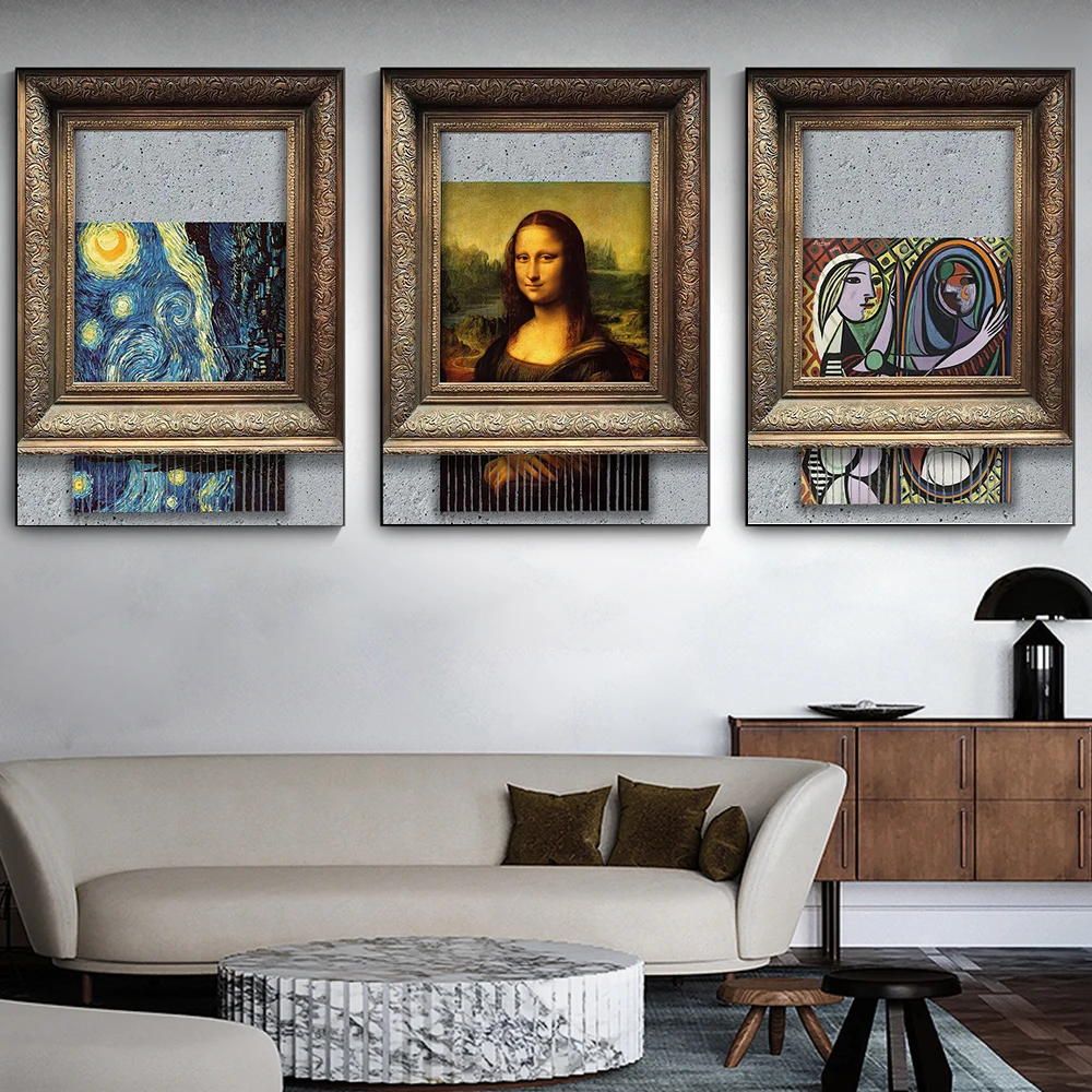 

Picture Frame Classic Painting Van Gogh Starry Sky Leonardo Da Vinci Mona Lisa Retro Style Art Canvas Poster Living Room Decor