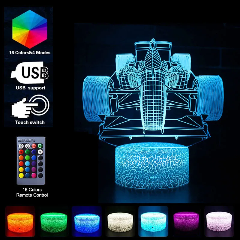 

3D автомобильный ночник, светодиодный 16 цветов, Настольный светильник Romote для спальни, Декор, детские игрушки, рождественские подарки, новин...