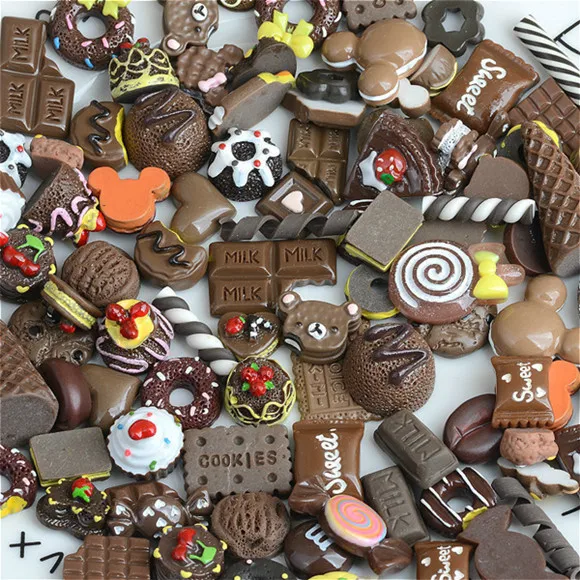 Brown Candy series /20/50 шт Искусственный Конфета Сделай Сам/Десерт плоское украшение из смолы Цвет DIY рукоделия полимерные Стразы плоские с оборота Арт Декор Basteln аксессуары Материал - Цвет: Brown Candy series
