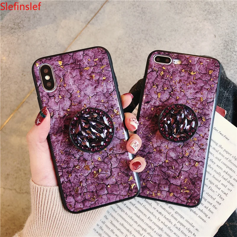 Блестящий Мраморный бриллиантовый кольцевой держатель силиконовый чехол для