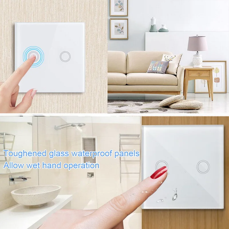1/2/3 Gang 1 Way Touch Switch EU UK 220V Lamp Sensor Wall Crystal Glass Panel LED Light Screen | Обустройство дома