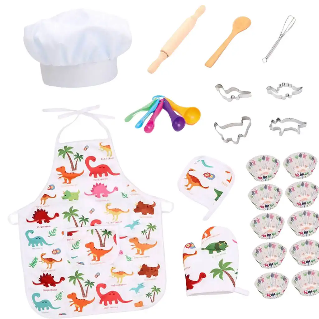 

25Pcs Kids Chef Costume Set Cute Learn Appliance Dress up Outfit Utensils Bake Playset Kitchenware Aprons for Birthday Children