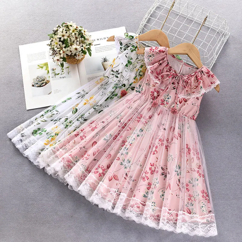 

Children's Clothing Girls 2021 Summer Dresses Fashion Casual Floral Dress Pink Princess Dress Flower Girl Dress Kids Clothes