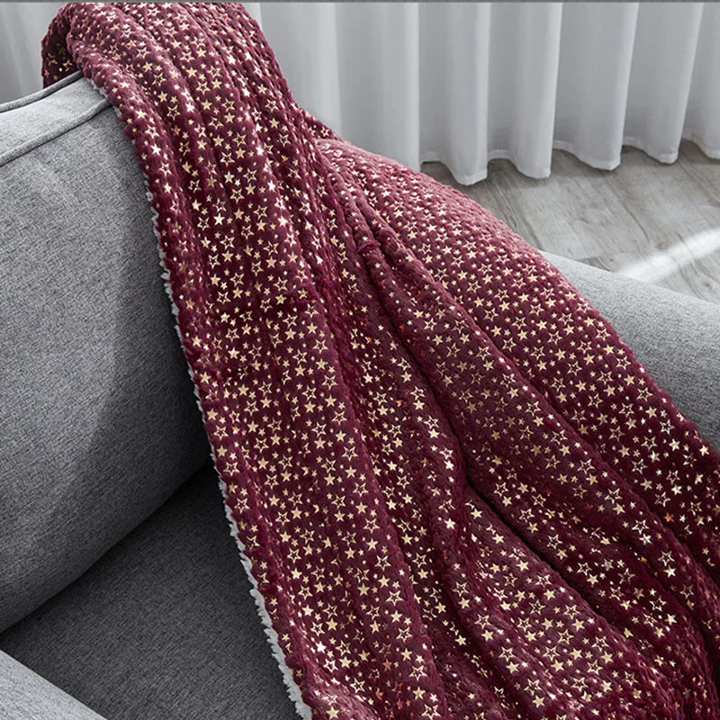 

Lamb wool PV velvet bronzing star double blanket warm soft sparkling Lunch break blanket travel sofa throw blanket bed cover