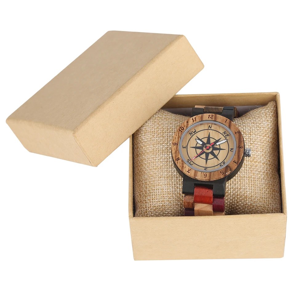 

Color Matching Design Wooden Watches for Women Compass Dial with Luminous pointers Wood Watch Colorful Strap orologio donna