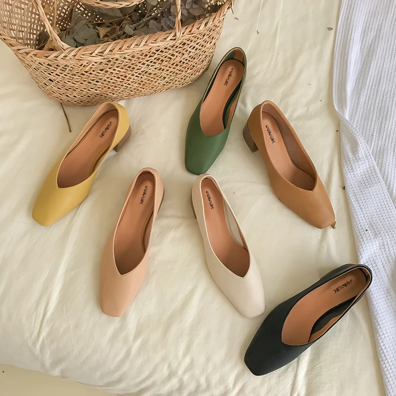 Классические туфли-лодочки Женская обувь на каблуке Однотонные женские осенние