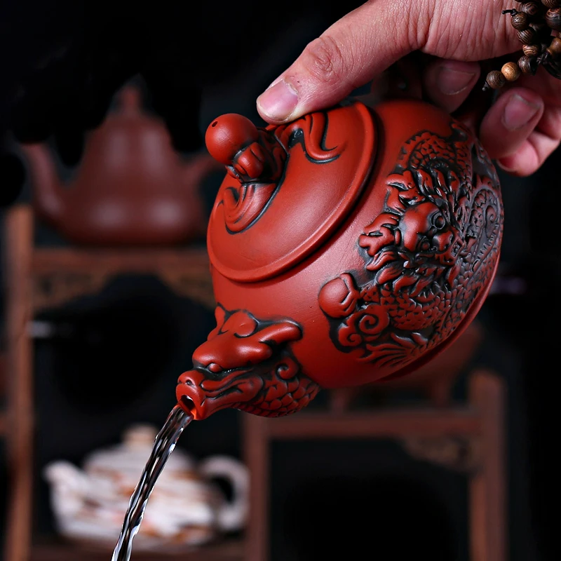 Yixing фиолетовый песок античный дракон горшок ручной работы большой фильтр