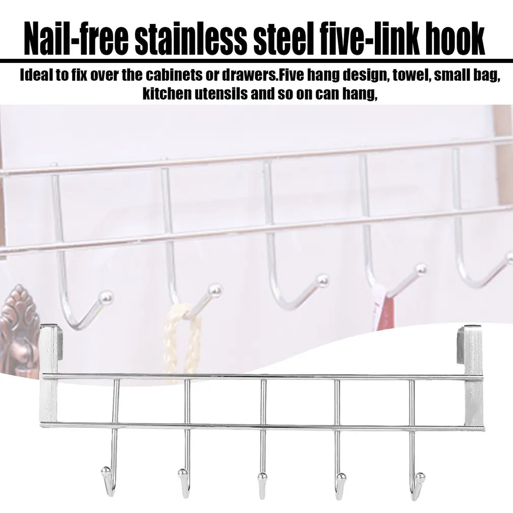 1 Pc 5 Hooks Stainless Steel Clothes Door Bathroom Kitchen Cabinet Draw Bedroom Towel Hanger Hanging Loop Organizer | Дом и сад