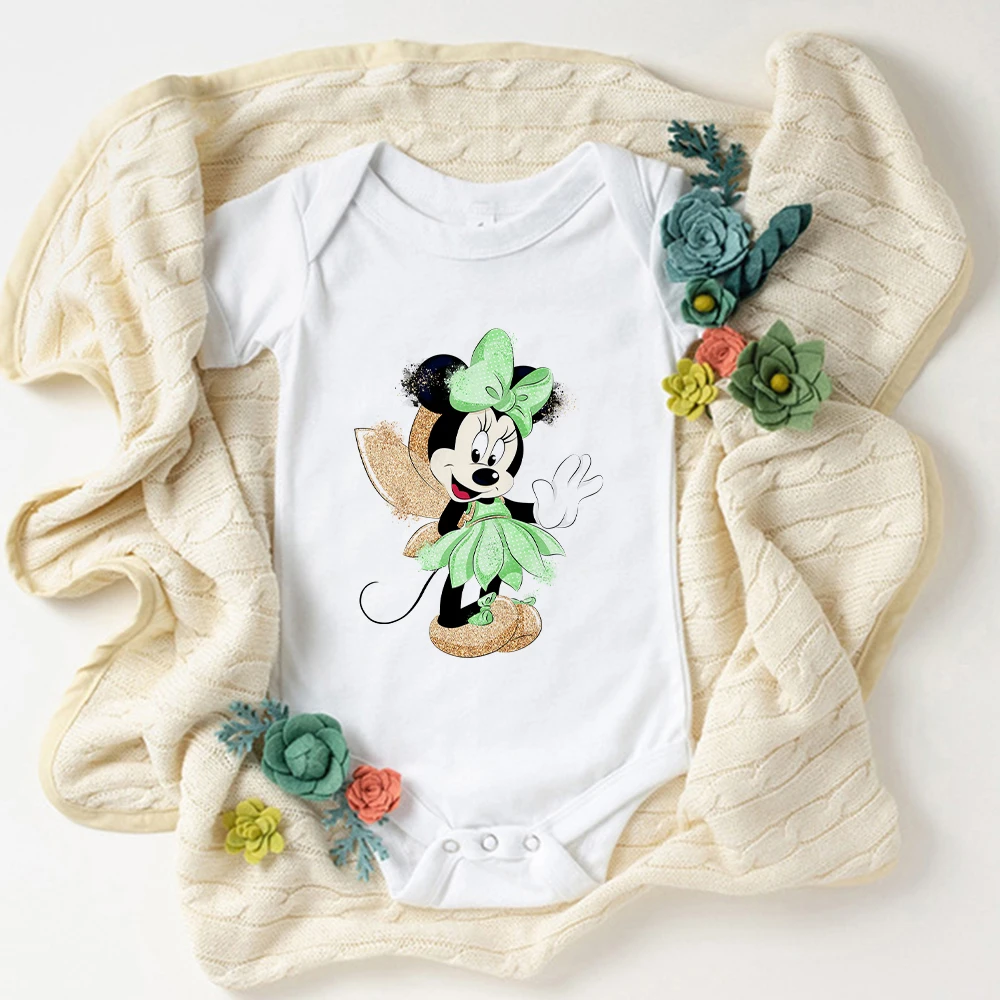

Disney Stylish Minnie Mouse Cos Tinker Bell Cartoon Print Newborn Jumpsuit Short Sleeve Harajuku Tops Baby Romper Dropship