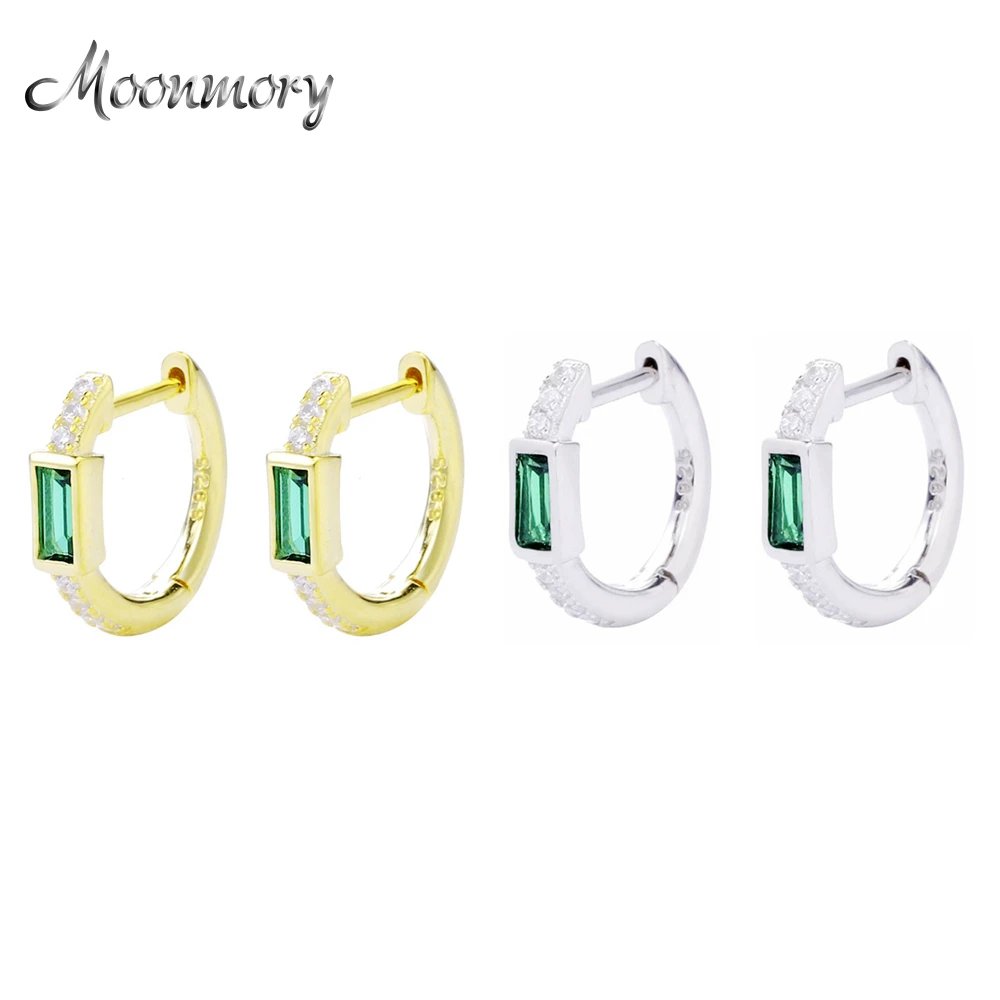 Moonmory 2020 новый дизайн Стерлинговое Серебро 925 пробы зеленый квадрат циркон Huggies